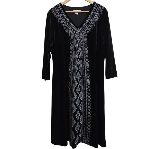 Coldwater Creek Boho Whimsigoth Witchy Black Velvet Embroidered Midi Dress XL - Picture 1 of 12